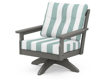 POLYWOOD® Vineyard Deep Seating Swivel Chair in Slate Grey / Cabana Stripe Glacier Spa