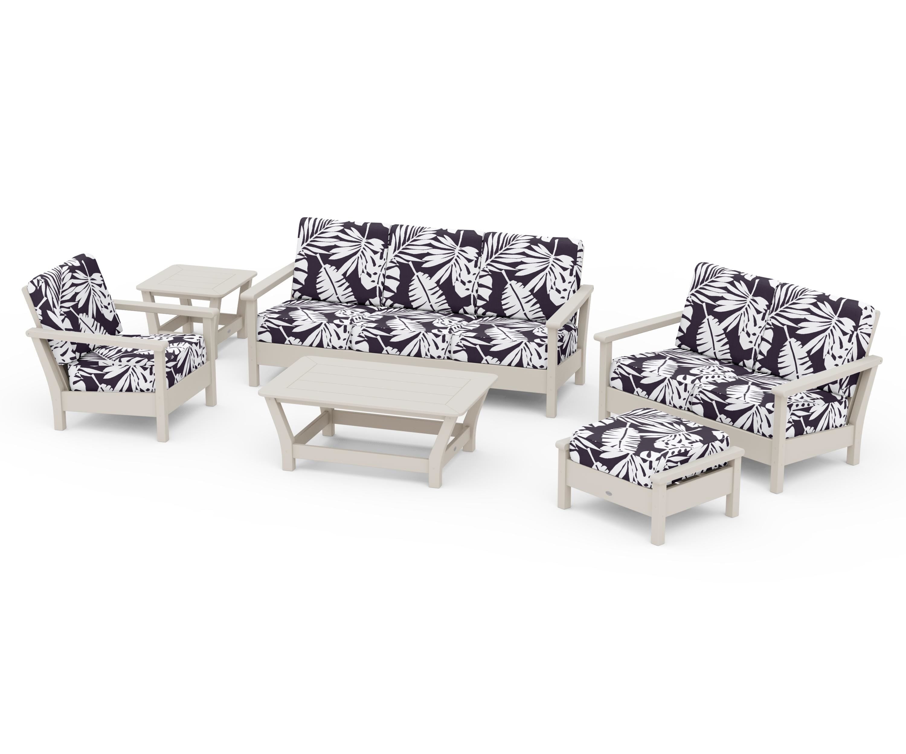 POLYWOOD® Harbour 6-Piece Outdoor Living Set in Sand / Leaf Navy