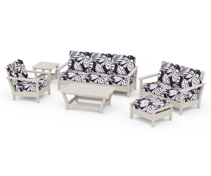POLYWOOD® Harbour 6-Piece Outdoor Living Set in Sand / Leaf Navy