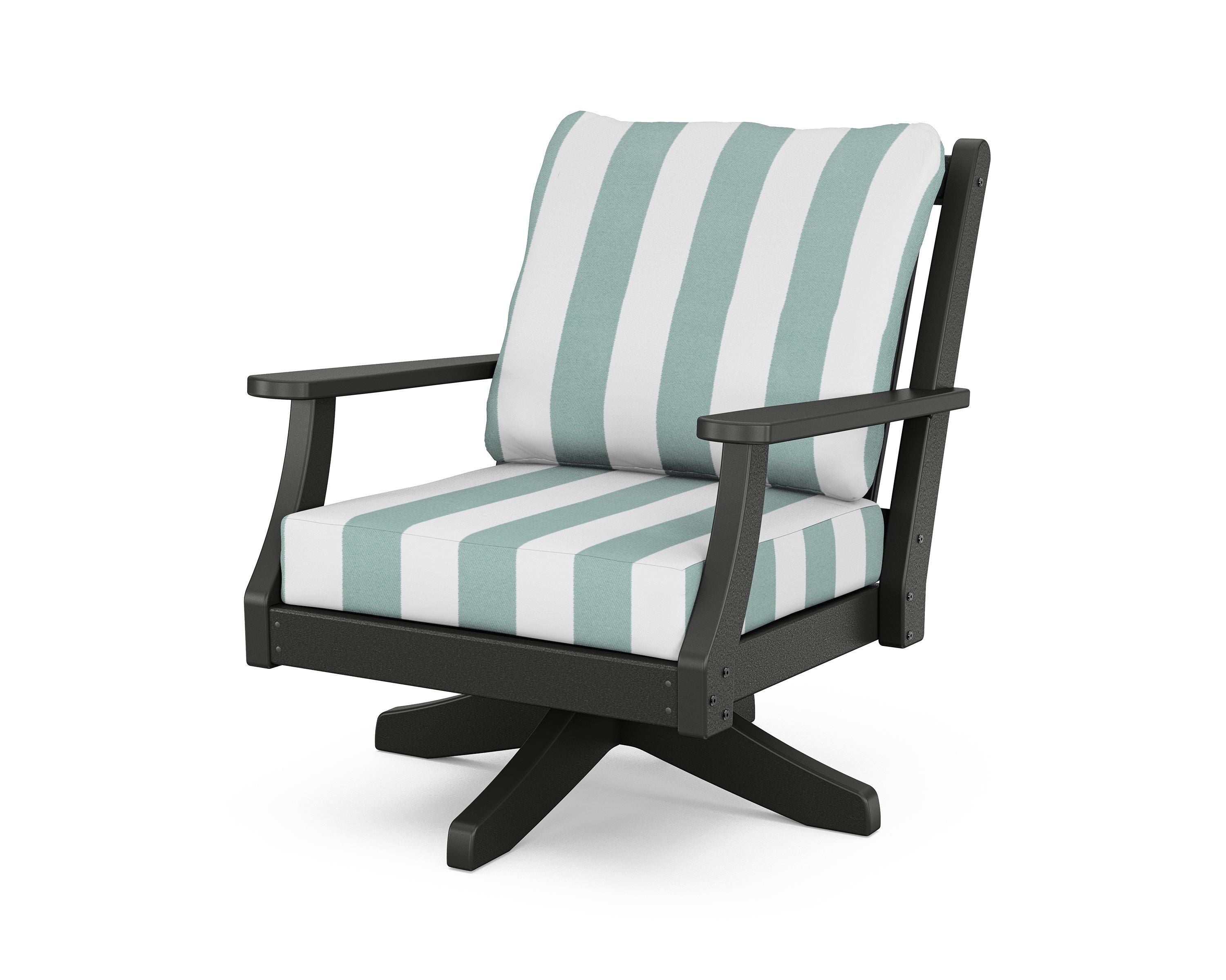 Country Living Wovendale Deep Seating Swivel Chair in Black / Cabana Stripe Glacier Spa