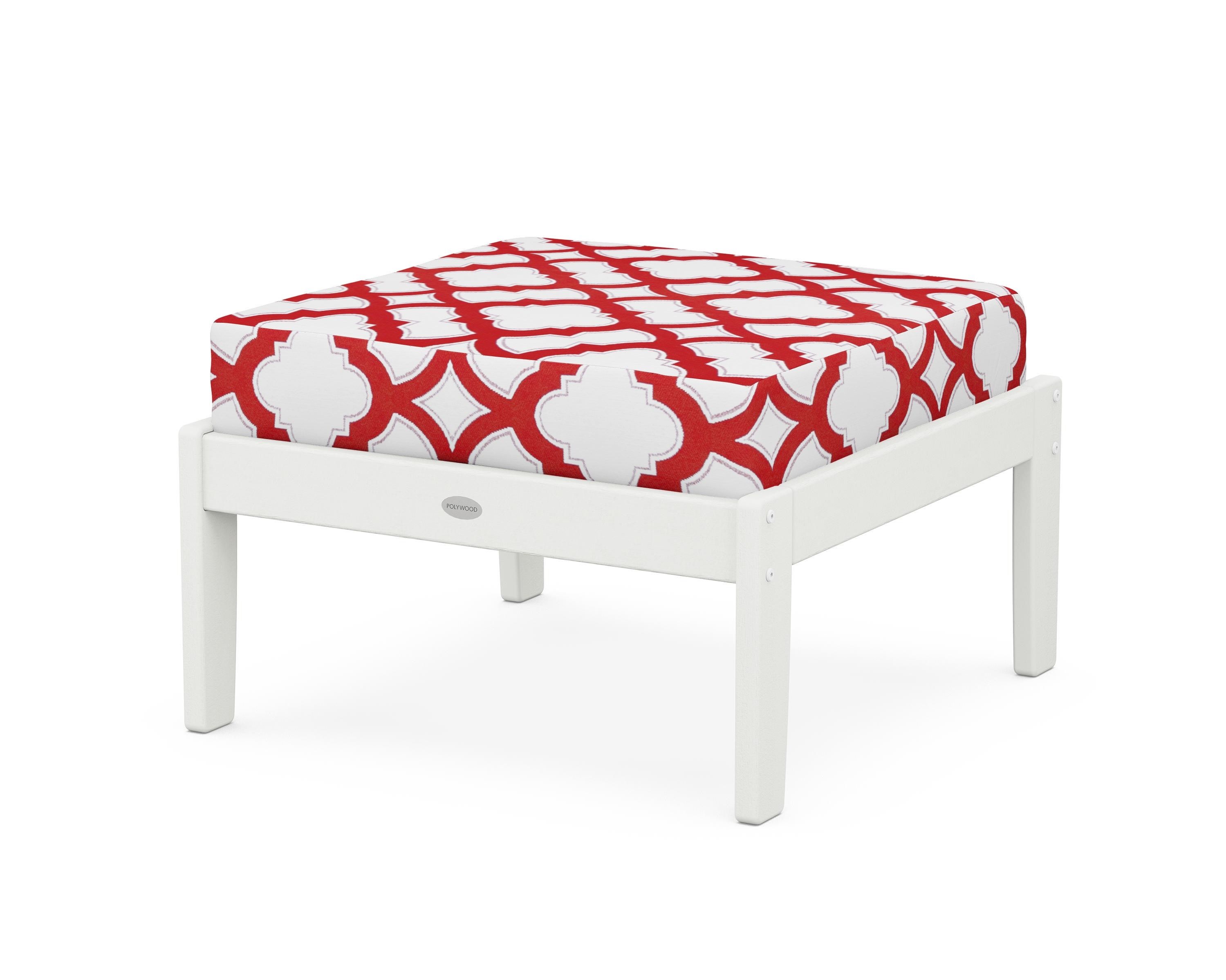 POLYWOOD® Braxton Deep Seating Ottoman in Vintage White / Trellis Crimson