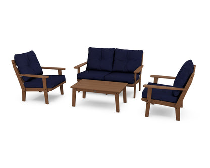 POLYWOOD® Lakeside 4-Piece Deep Seating Set in Teak / Navy