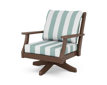 Country Living Wovendale Deep Seating Swivel Chair in Mahogany / Cabana Stripe Glacier Spa