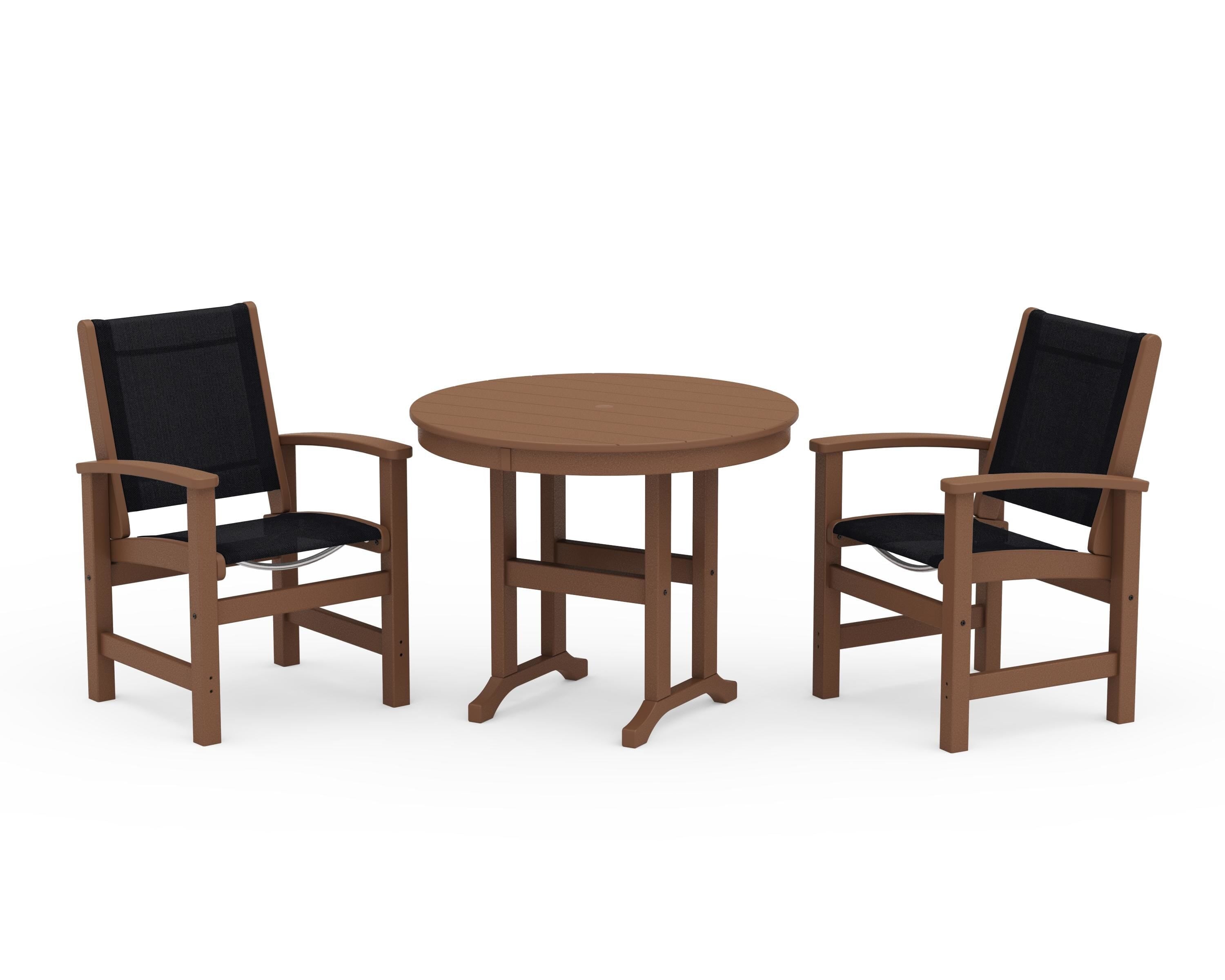 POLYWOOD® Coastal 3-Piece Round Dining Set in Teak / Black Sling