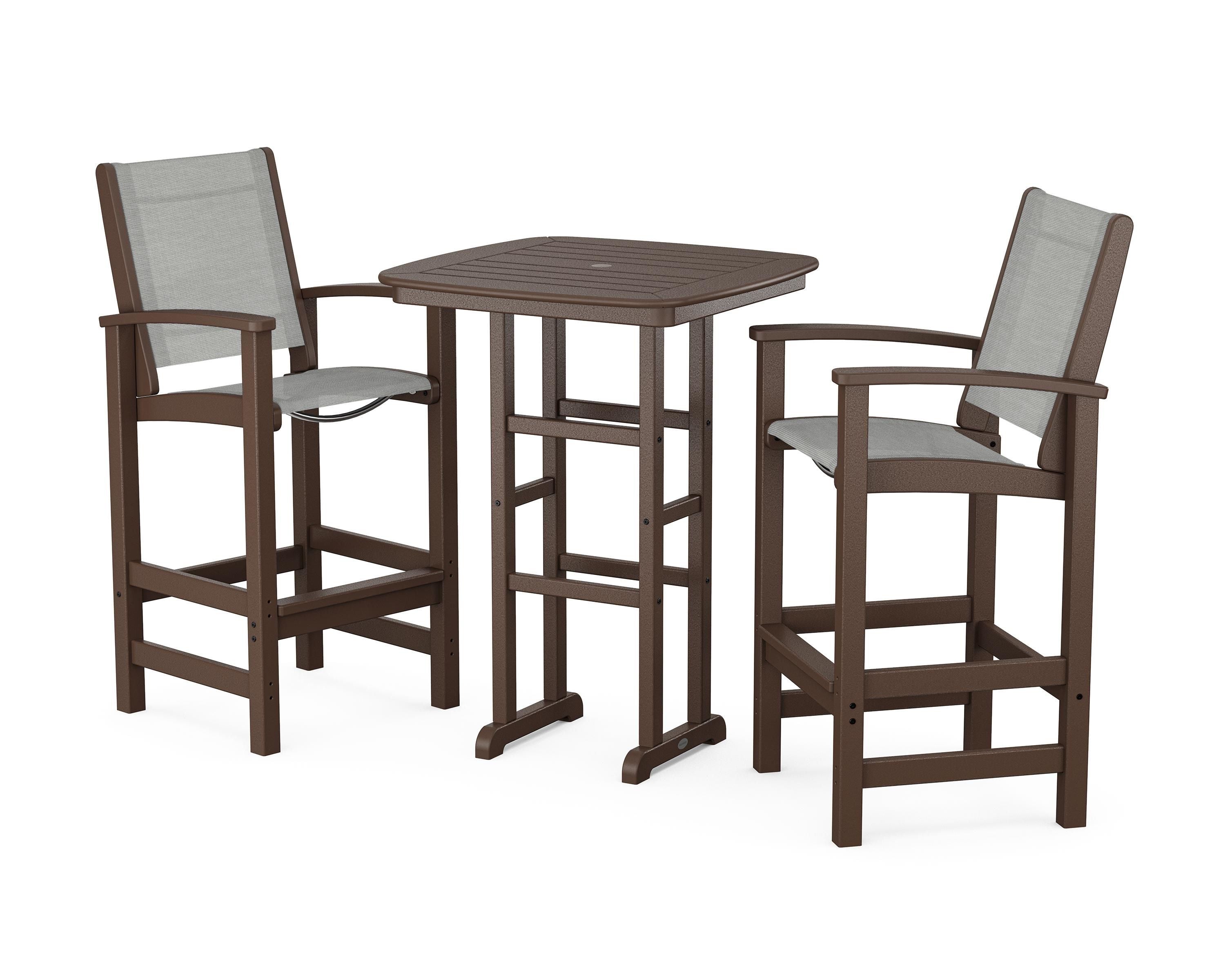 POLYWOOD® Coastal 3-Piece Bar Set in Mahogany / Metallic Sling