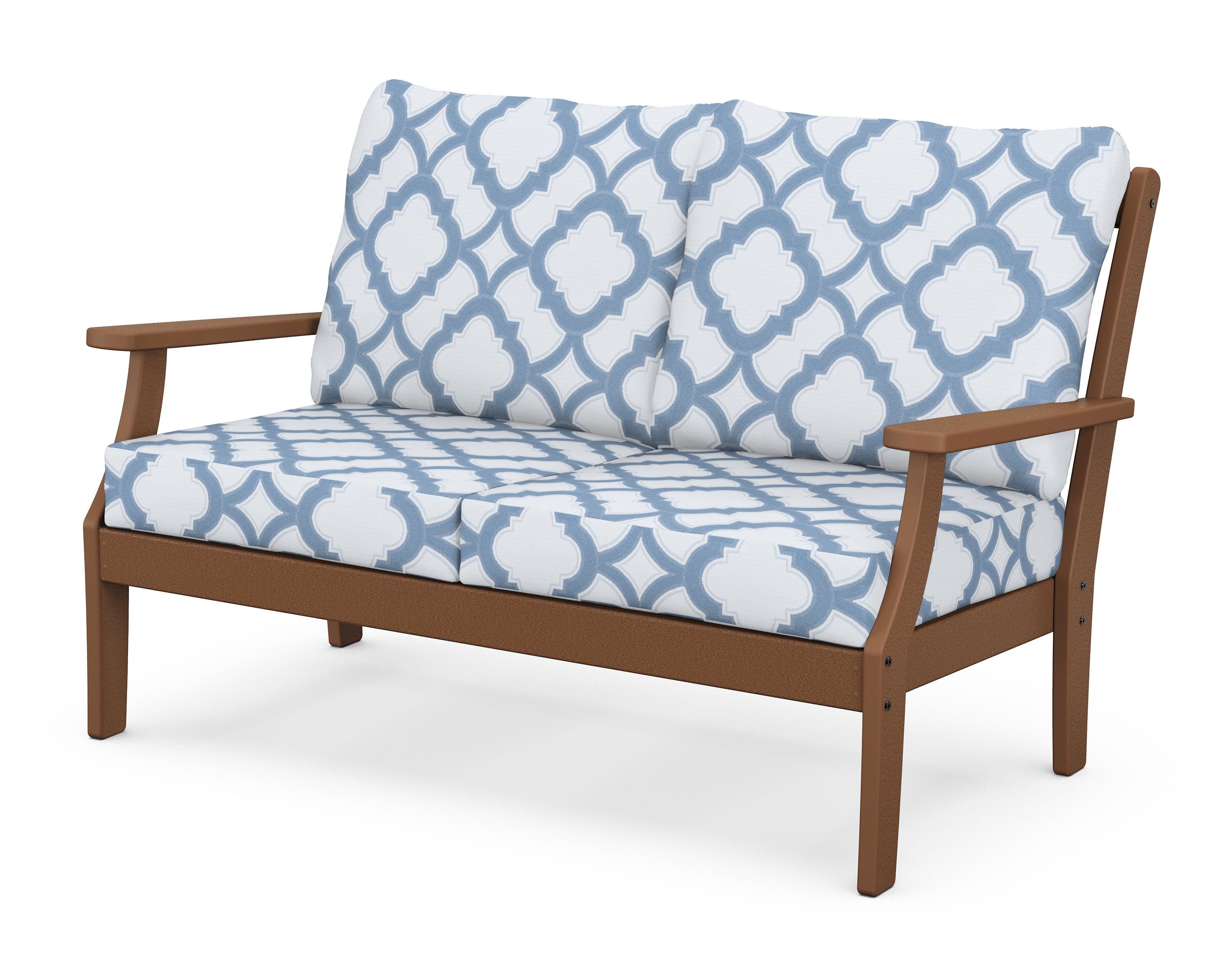 POLYWOOD® Braxton Deep Seating Loveseat in Teak / Trellis Sky Blue