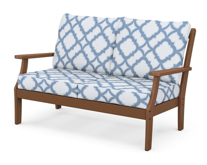 POLYWOOD® Braxton Deep Seating Loveseat in Teak / Trellis Sky Blue