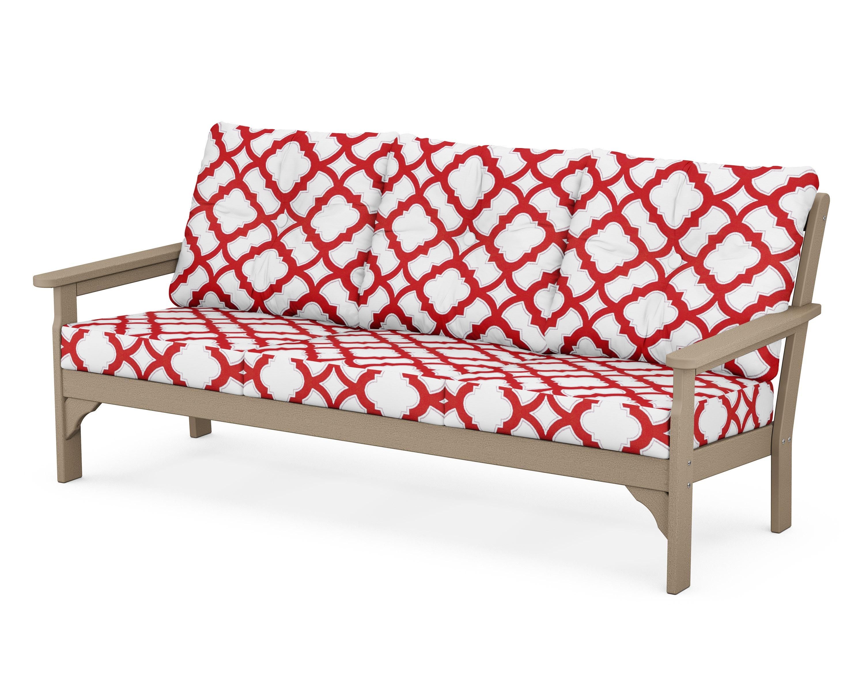 POLYWOOD® Vineyard Deep Seating Sofa in Vintage Sahara / Trellis Crimson