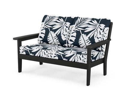 Country Living Cottage Deep Seating Loveseat in Black / Leaf Marine Indigo