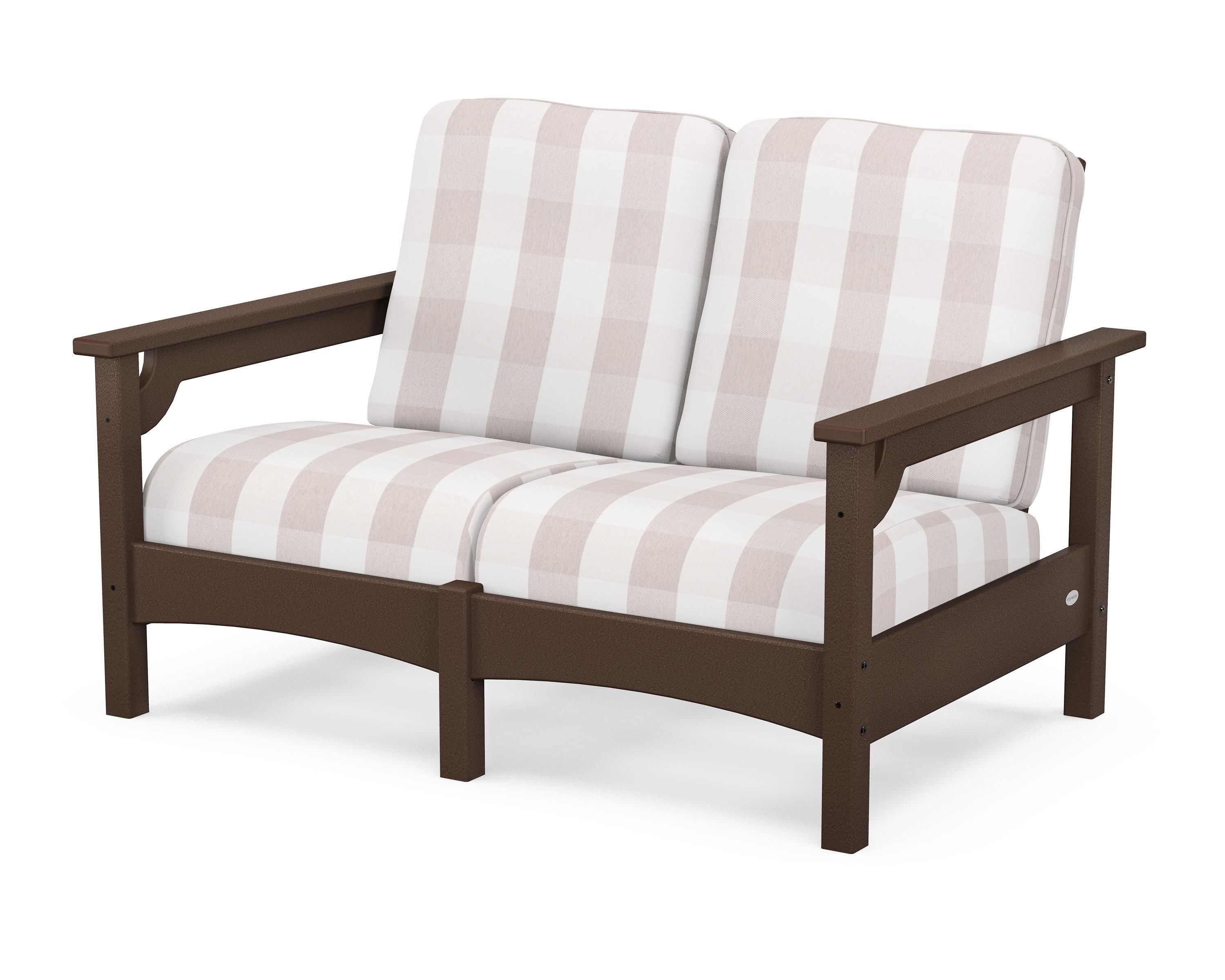 POLYWOOD® Club Loveseat in Mahogany / Buffalo Plaid Dune Burlap