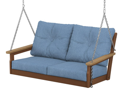 POLYWOOD® Vineyard Deep Seating Swing in Teak / Natural / Sky Blue