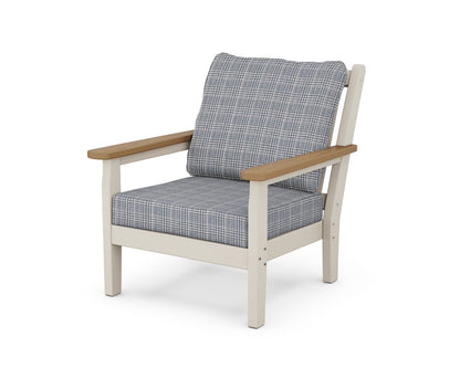 POLYWOOD® Chippendale Deep Seating Chair in Sand / Natural / Houndstooth Sky Blue