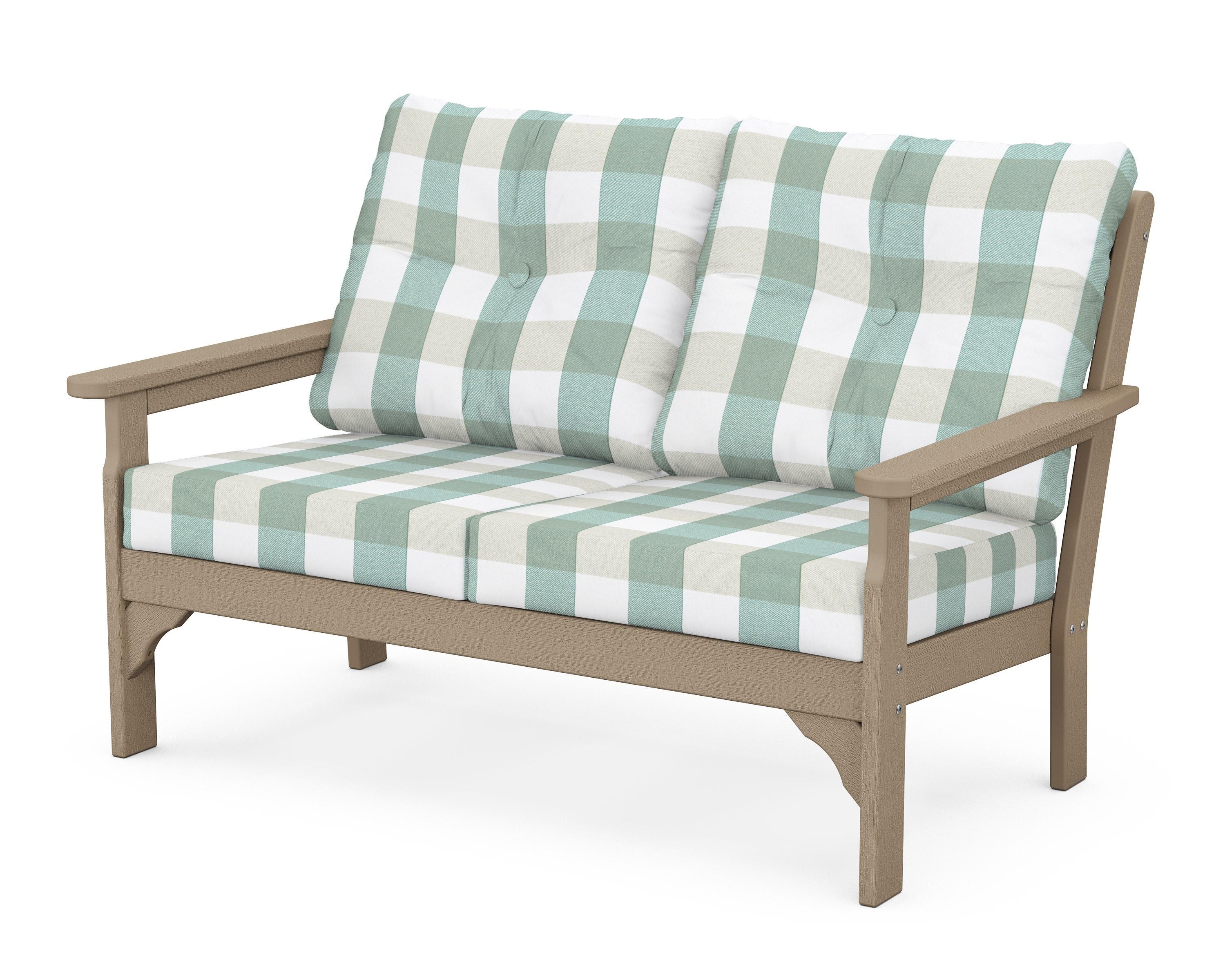 POLYWOOD® Vineyard Deep Seating Loveseat in Vintage Sahara / Buffalo Plaid Glacier Spa