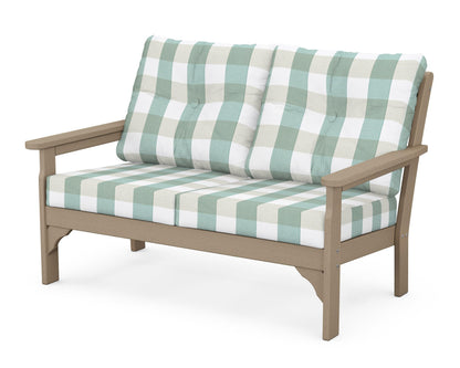 POLYWOOD® Vineyard Deep Seating Loveseat in Vintage Sahara / Buffalo Plaid Glacier Spa