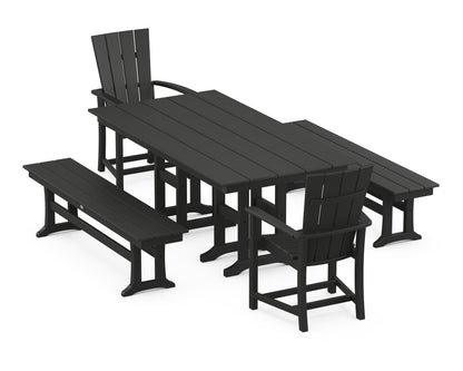 POLYWOOD® Quattro 5-Piece Farmhouse Dining Set with Benches in Black