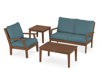 POLYWOOD® Braxton 4-Piece Deep Seating Set in Teak / Ocean Teal