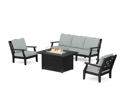 Martha Stewart by POLYWOOD® Chinoiserie Deep Seating Fire Pit Table Set in Black / Spa