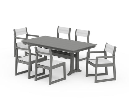 POLYWOOD® EDGE Sling 7-Piece Farmhouse Trestle Dining Set in Slate Grey / White Sling