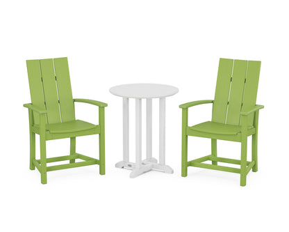 POLYWOOD® Modern Adirondack 3-Piece Round Farmhouse Bistro Dining Set in Lime / White