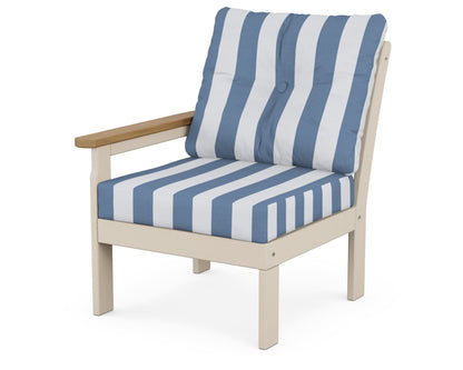 POLYWOOD® Vineyard Modular Left Arm Chair in Sand / Natural / Cabana Stripe Sky Blue