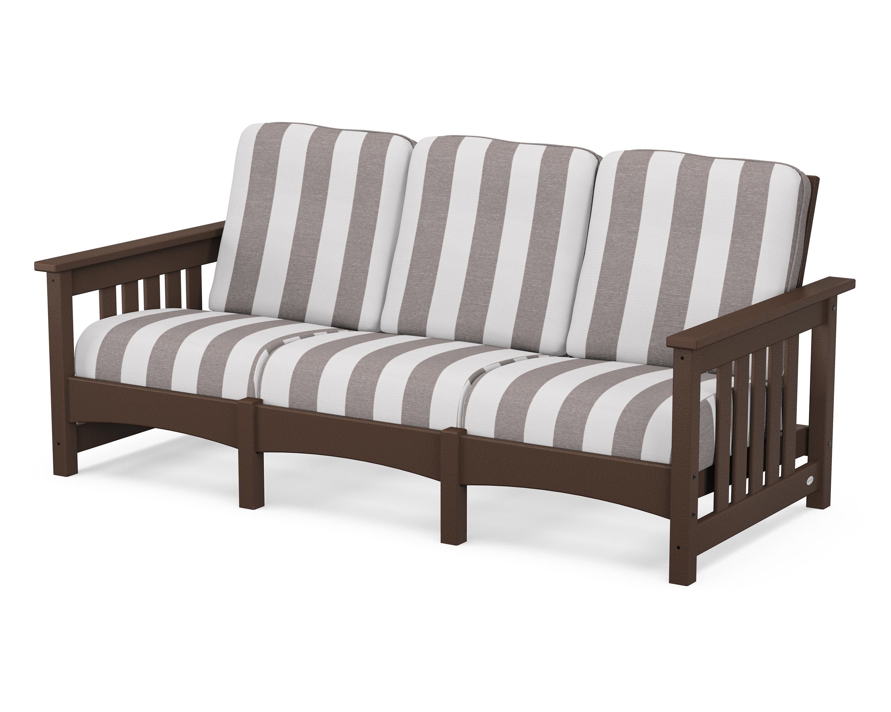 POLYWOOD® Club Mission Sofa in Mahogany / Cabana Stripe Grey Mist