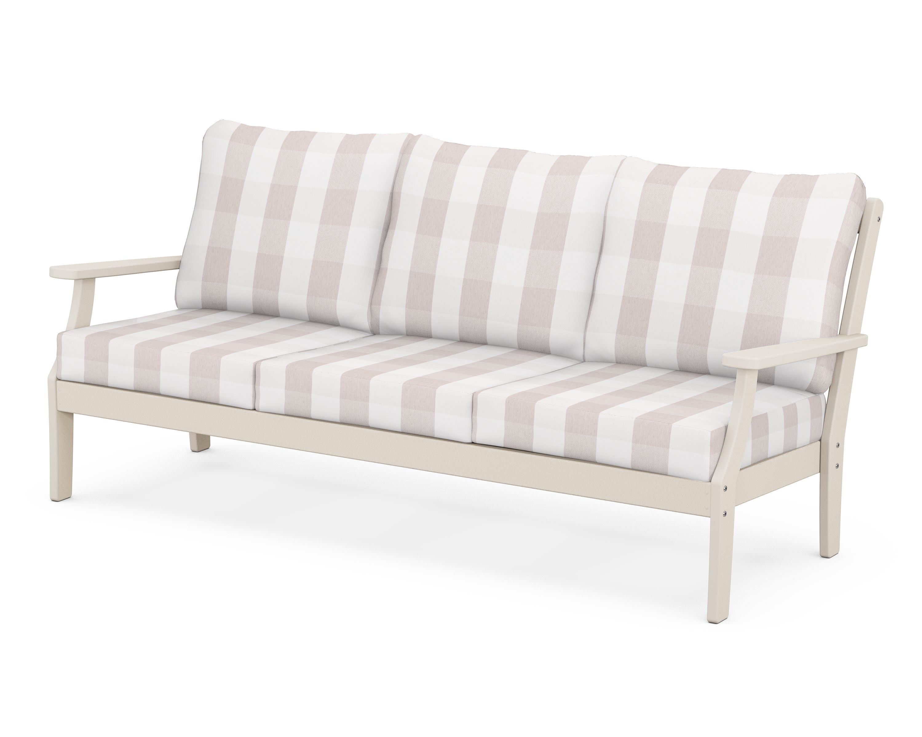 POLYWOOD® Braxton Deep Seating Sofa in Sand / Buffalo Plaid Dune Burlap