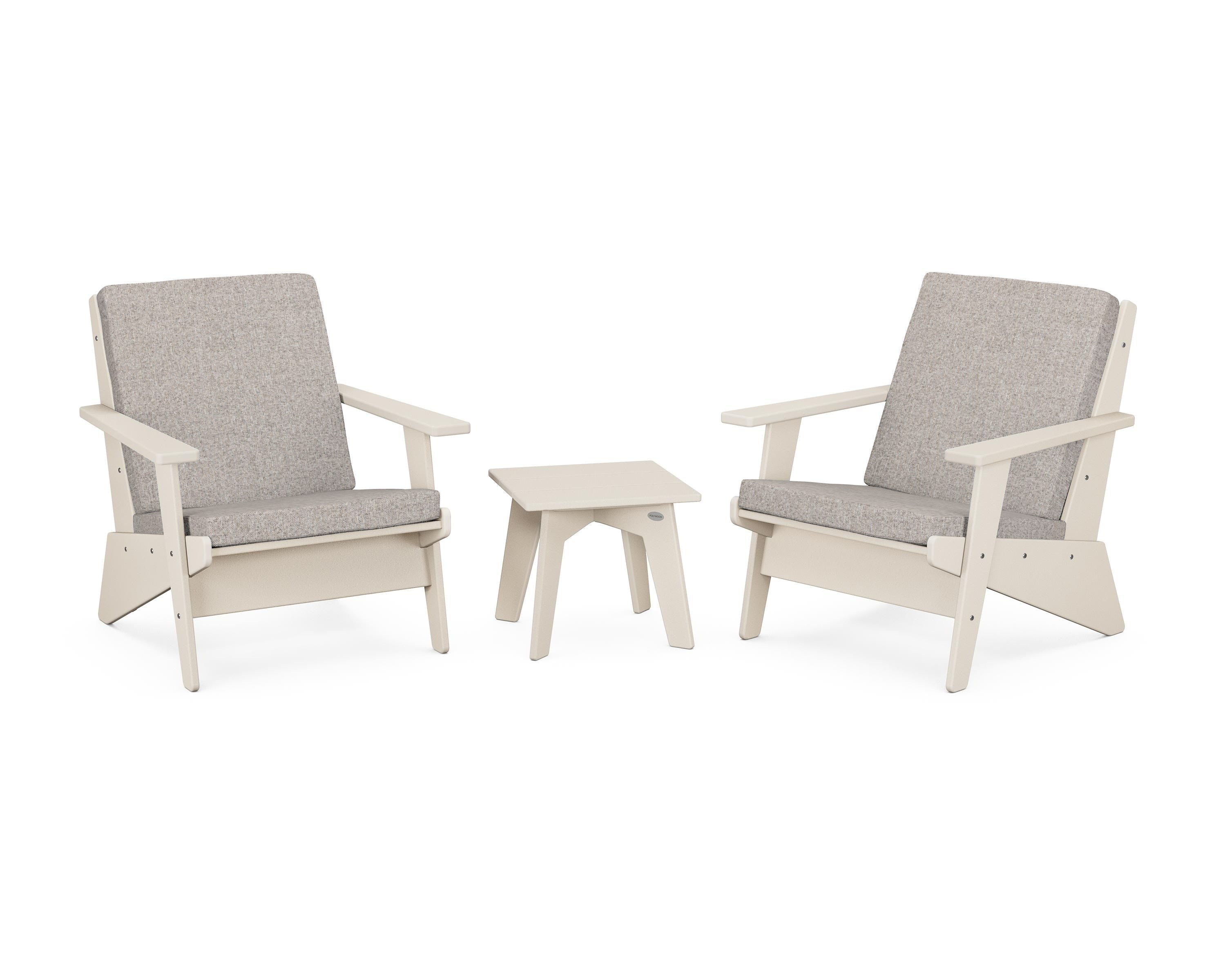 POLYWOOD® Riviera Modern Lounge 3-Piece Set in Sand / Weathered Tweed