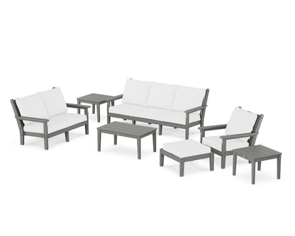 POLYWOOD® Chippendale 7-Piece Deep Seating Set in Slate Grey / Natural