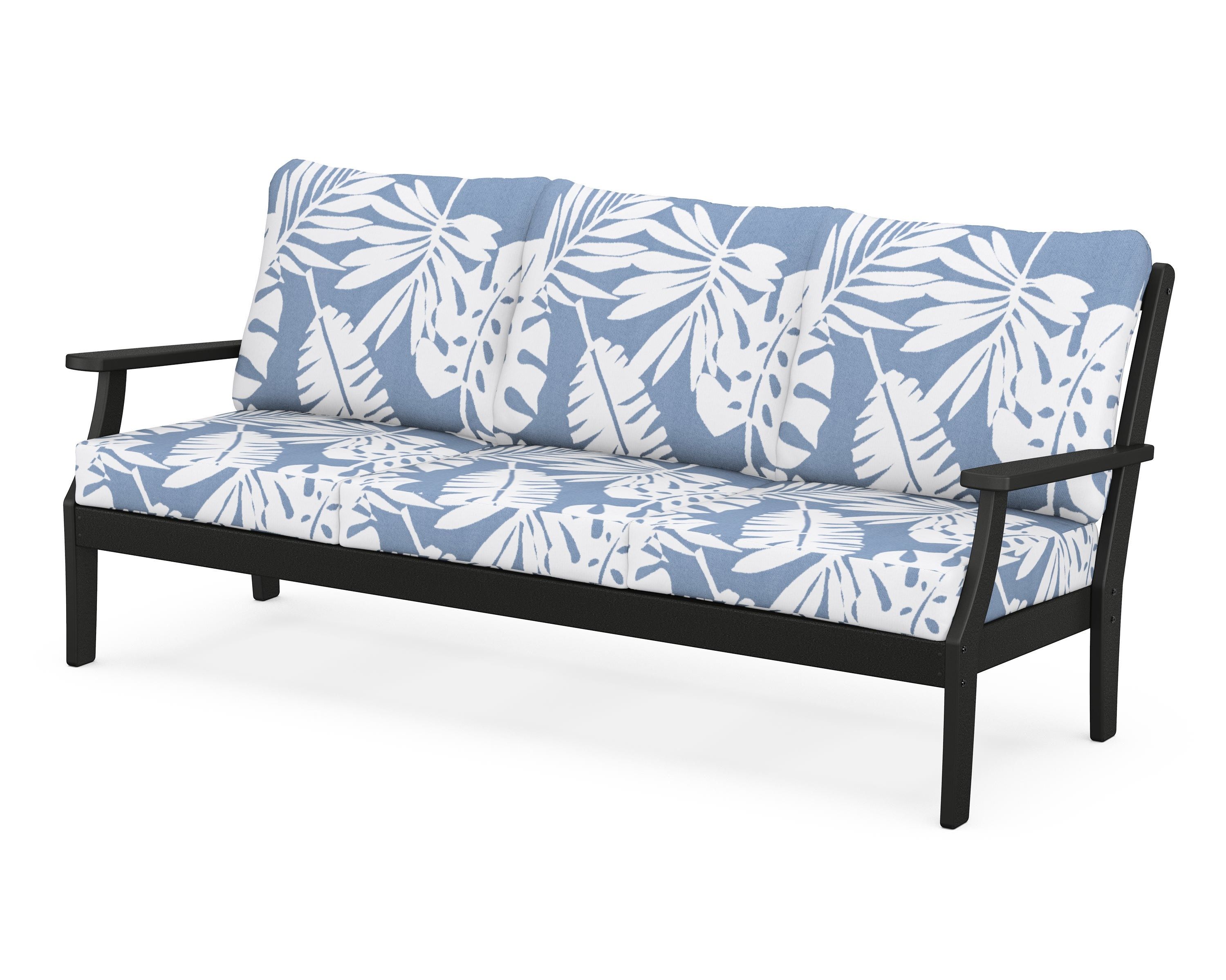 POLYWOOD® Braxton Deep Seating Sofa in Black / Leaf Sky Blue
