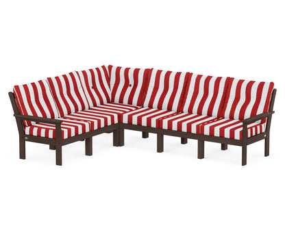 POLYWOOD® Vineyard 6-Piece Sectional in Mahogany / Cabana Stripe Crimson