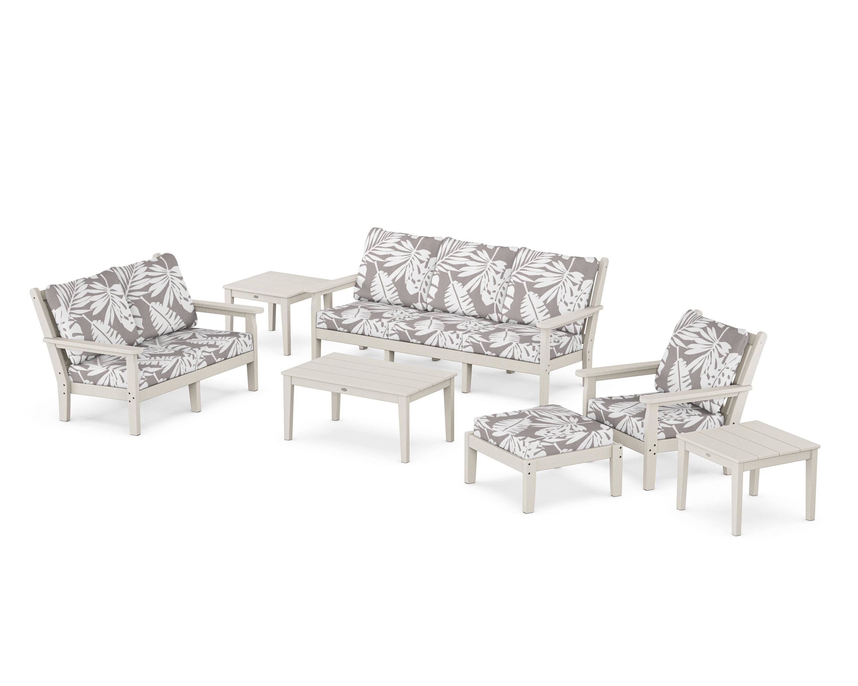 POLYWOOD® Chippendale 7-Piece Deep Seating Set in Sand / Leaf Grey Mist