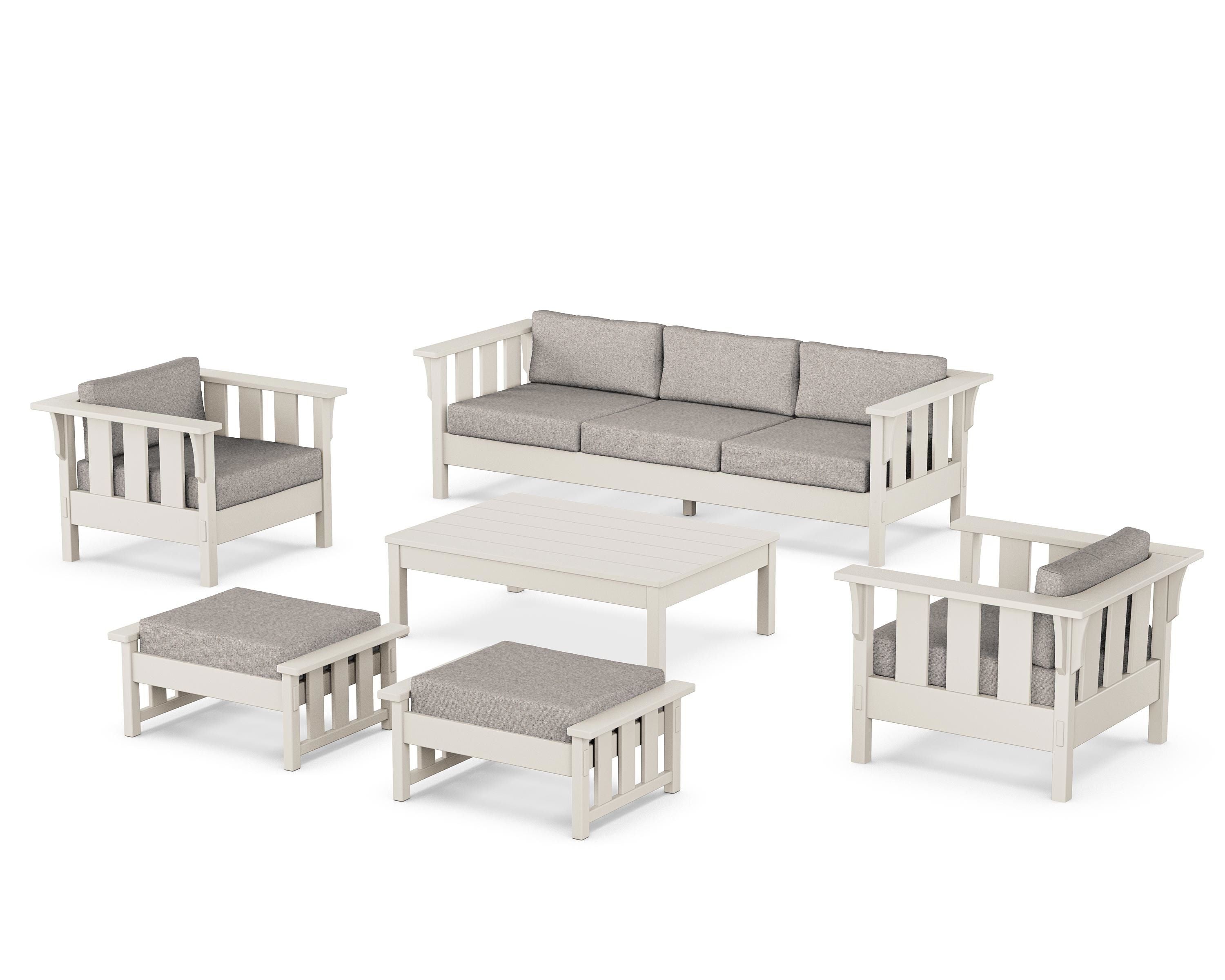 Martha Stewart by POLYWOOD® Acadia 6-Piece Lounge Sofa Set in Sand / Weathered Tweed
