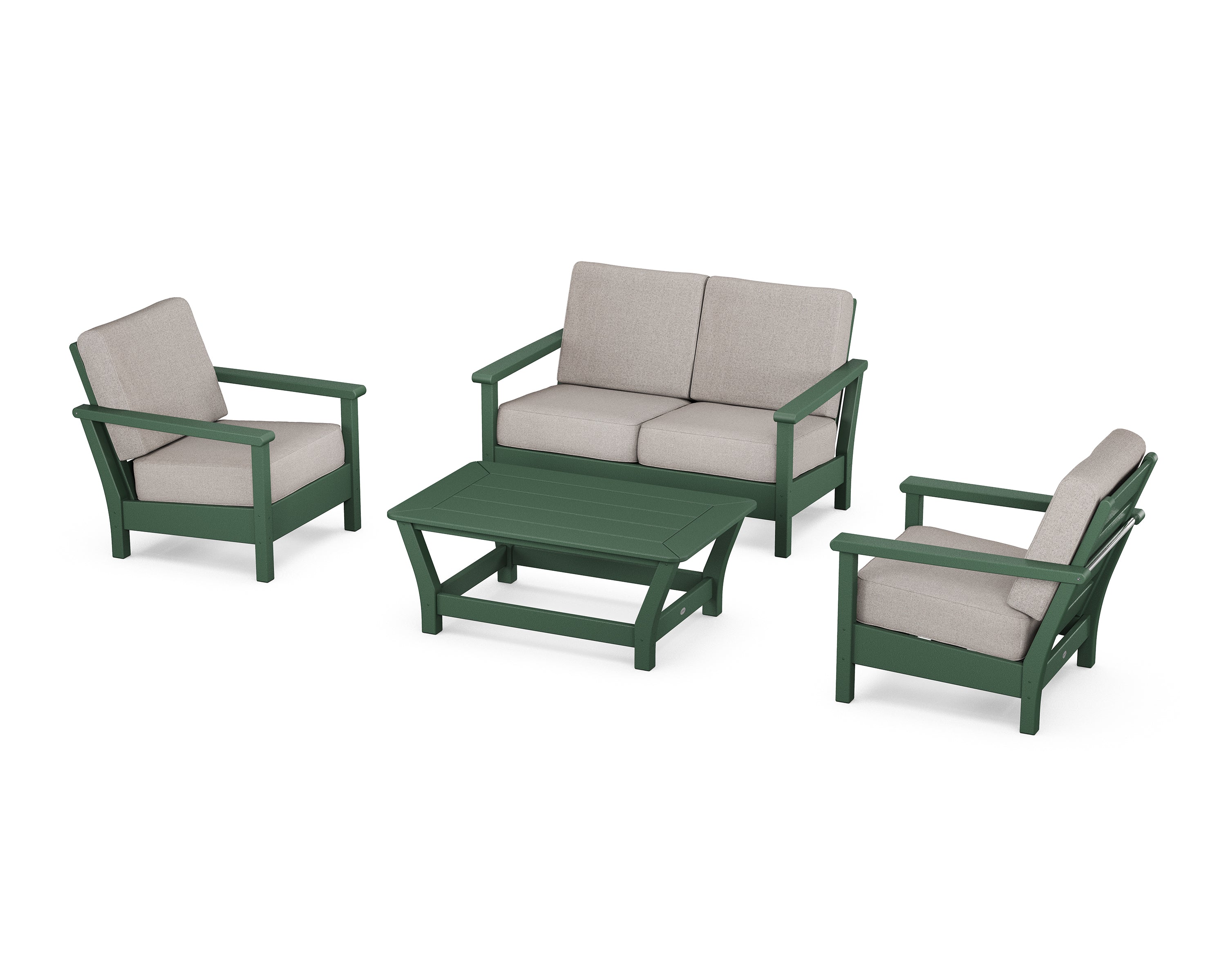 POLYWOOD® Harbour 4-Piece Deep Seating Set in Green / Weathered Tweed