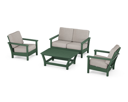 POLYWOOD® Harbour 4-Piece Deep Seating Set in Green / Weathered Tweed