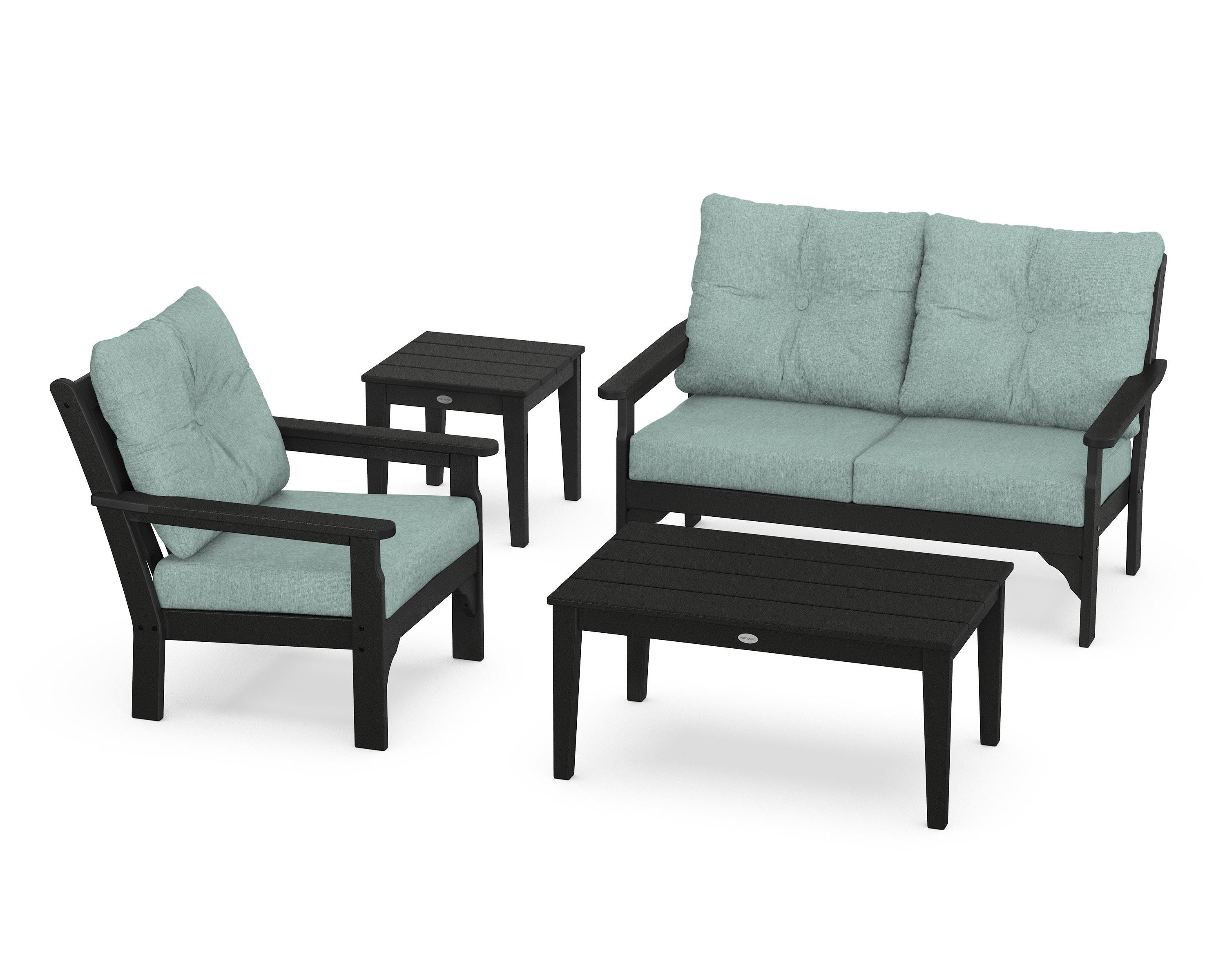 POLYWOOD® Vineyard 4-Piece Deep Seating Set in Black / Glacier Spa
