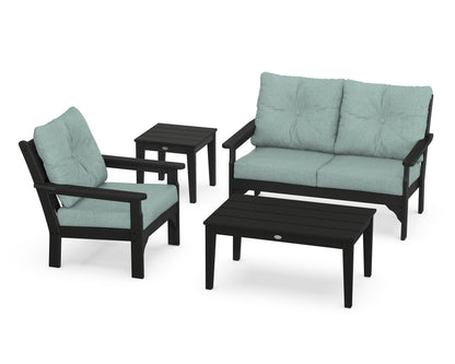 POLYWOOD® Vineyard 4-Piece Deep Seating Set in Black / Glacier Spa
