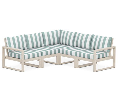POLYWOOD® EDGE 5-Piece Modular Deep Seating Set in Sand / Cabana Stripe Glacier Spa