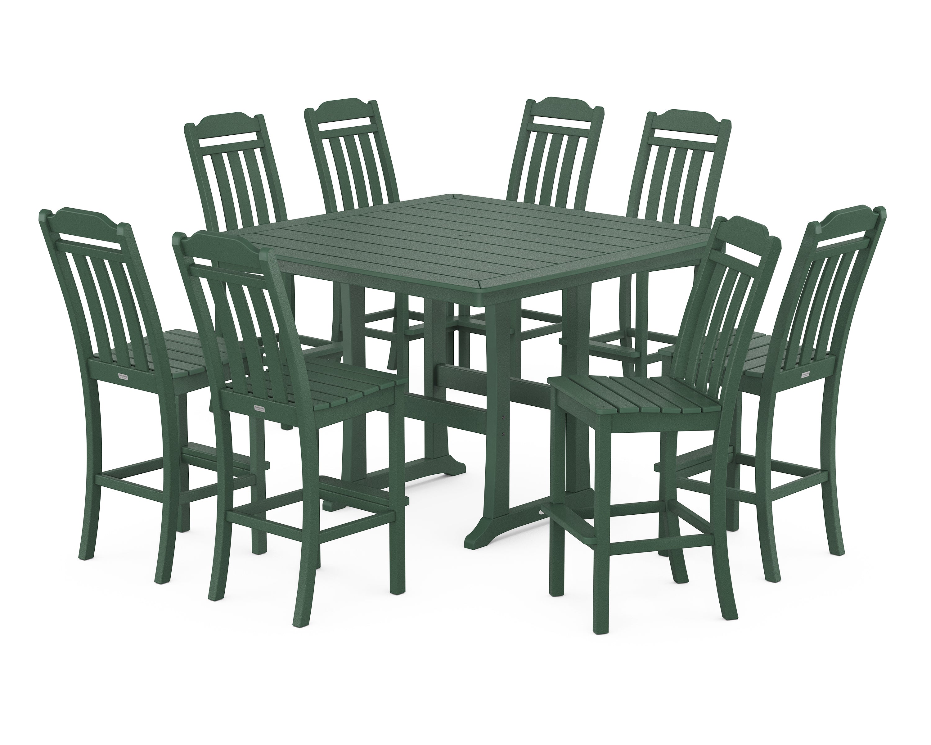 Country Living Cottage 9-Piece Square Side Chair Bar Set with Trestle Legs in Green