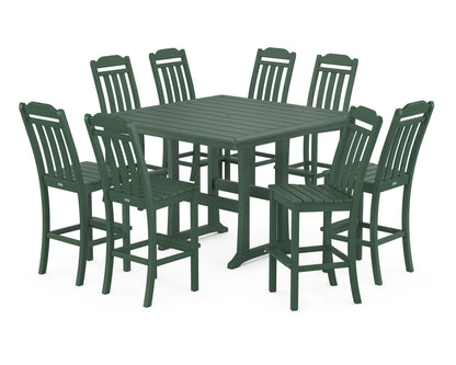 Country Living Cottage 9-Piece Square Side Chair Bar Set with Trestle Legs in Green