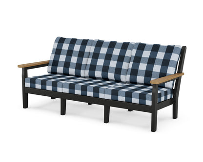 POLYWOOD® Chippendale Deep Seating Sofa in Black / Natural / Buffalo Plaid Marine Indigo