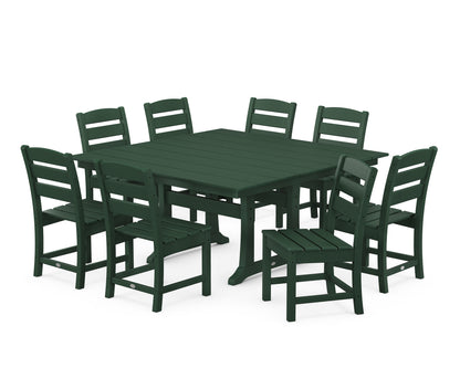 POLYWOOD® Lakeside 9-Piece Farmhouse Trestle Dining Set in Green