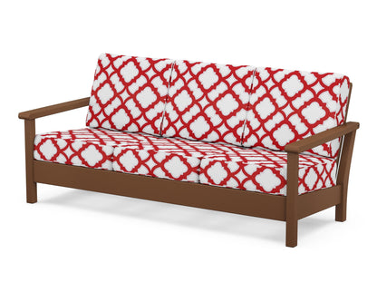 POLYWOOD® Harbour Deep Seating Sofa in Teak / Trellis Crimson