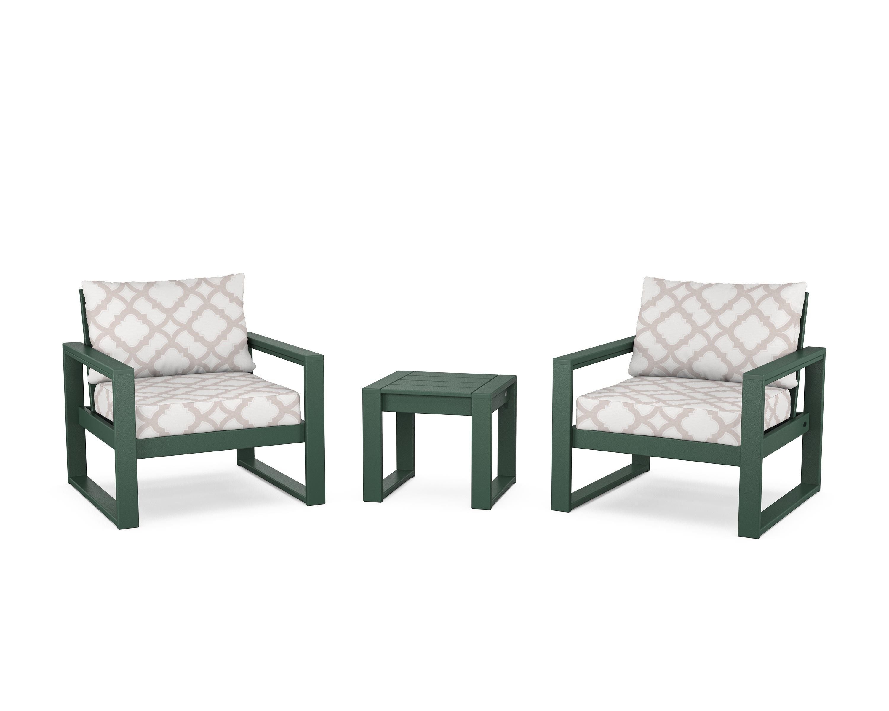 POLYWOOD® EDGE Sectional 3-Piece Deep Seating Set in Green / Trellis Dune Burlap