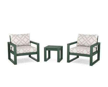 POLYWOOD® EDGE Sectional 3-Piece Deep Seating Set in Green / Trellis Dune Burlap
