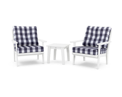 POLYWOOD® Lakeside 3-Piece Deep Seating Chair Set in White / Buffalo Plaid Navy