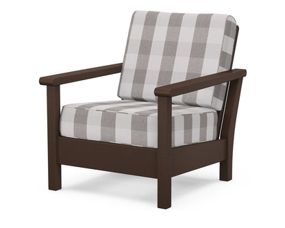 POLYWOOD® Harbour Deep Seating Chair in Mahogany / Buffalo Plaid Grey Mist