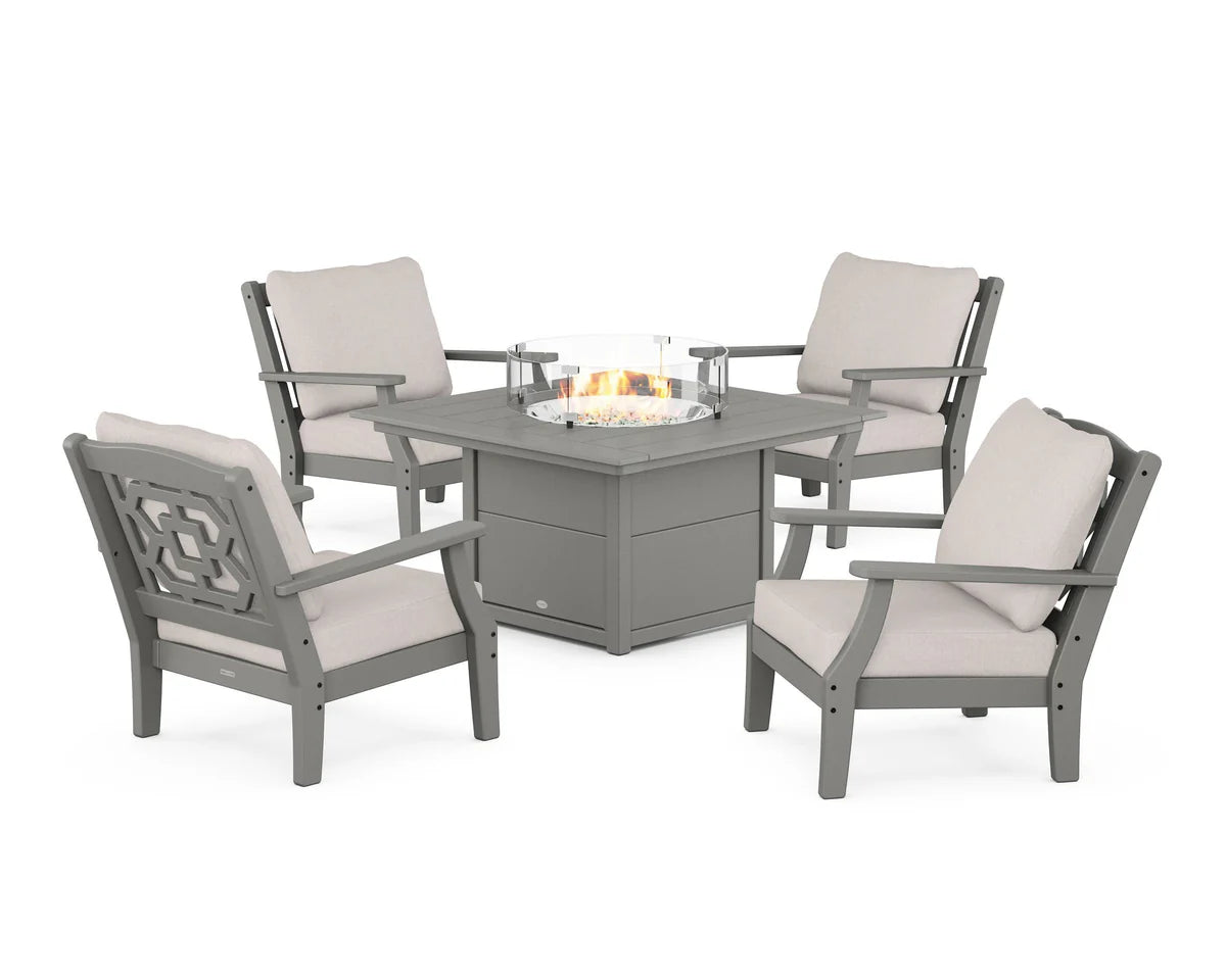 Chinoiserie 5-Piece Deep Seating Set with Fire Pit Table