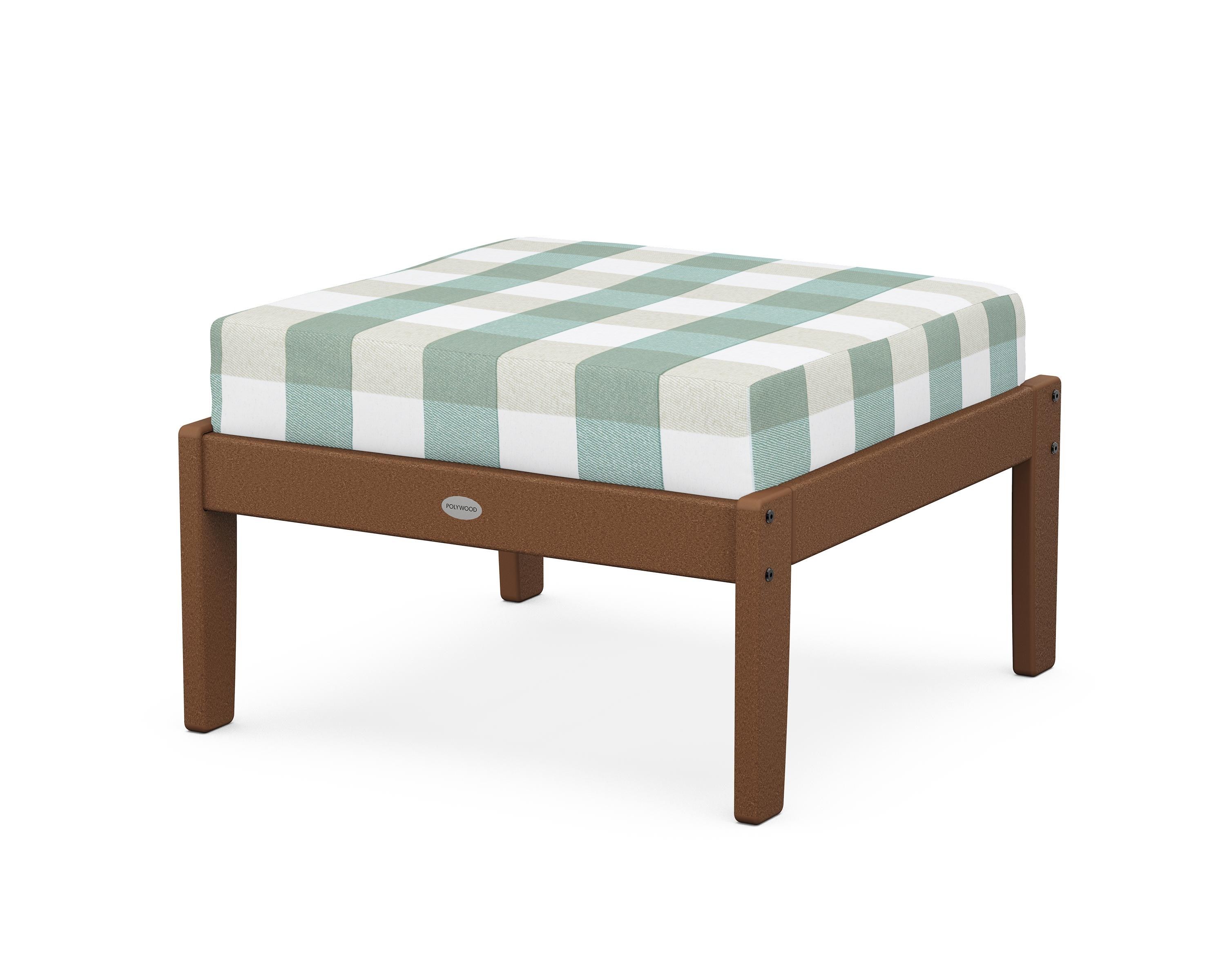 POLYWOOD® Braxton Deep Seating Ottoman in Teak / Buffalo Plaid Glacier Spa