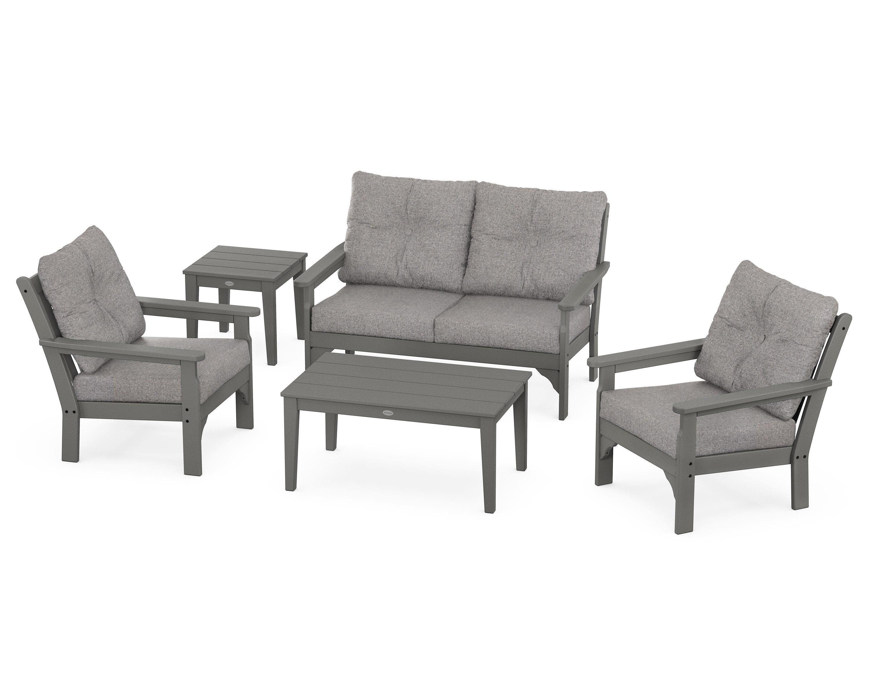 POLYWOOD® Vineyard 5-Piece Deep Seating Set in Slate Grey / Grey Mist