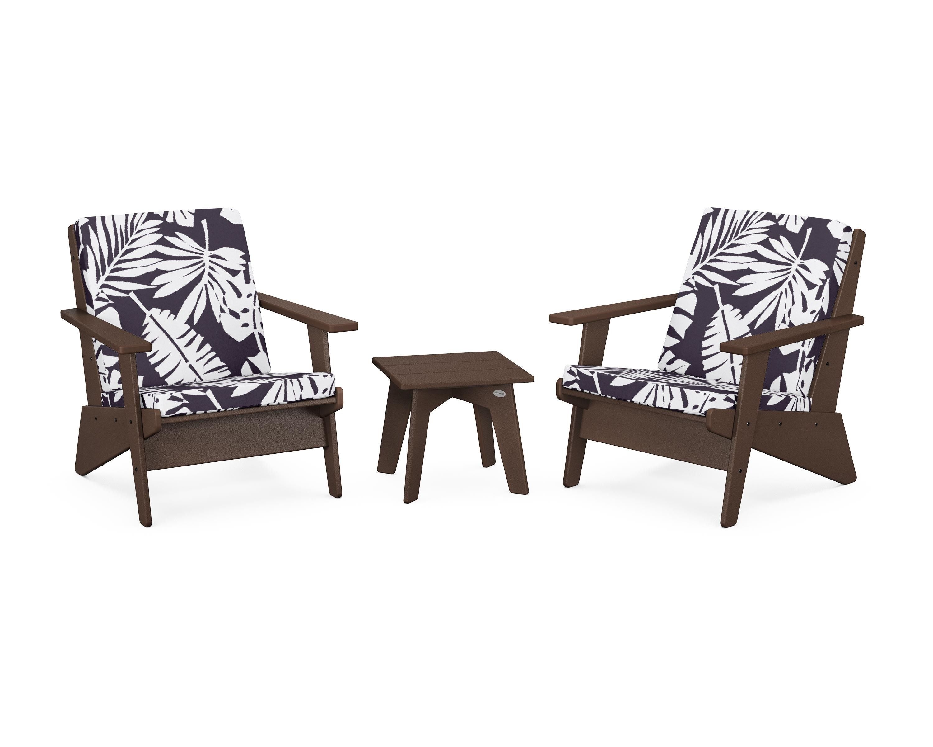 POLYWOOD® Riviera Modern Lounge 3-Piece Set in Mahogany / Leaf Navy